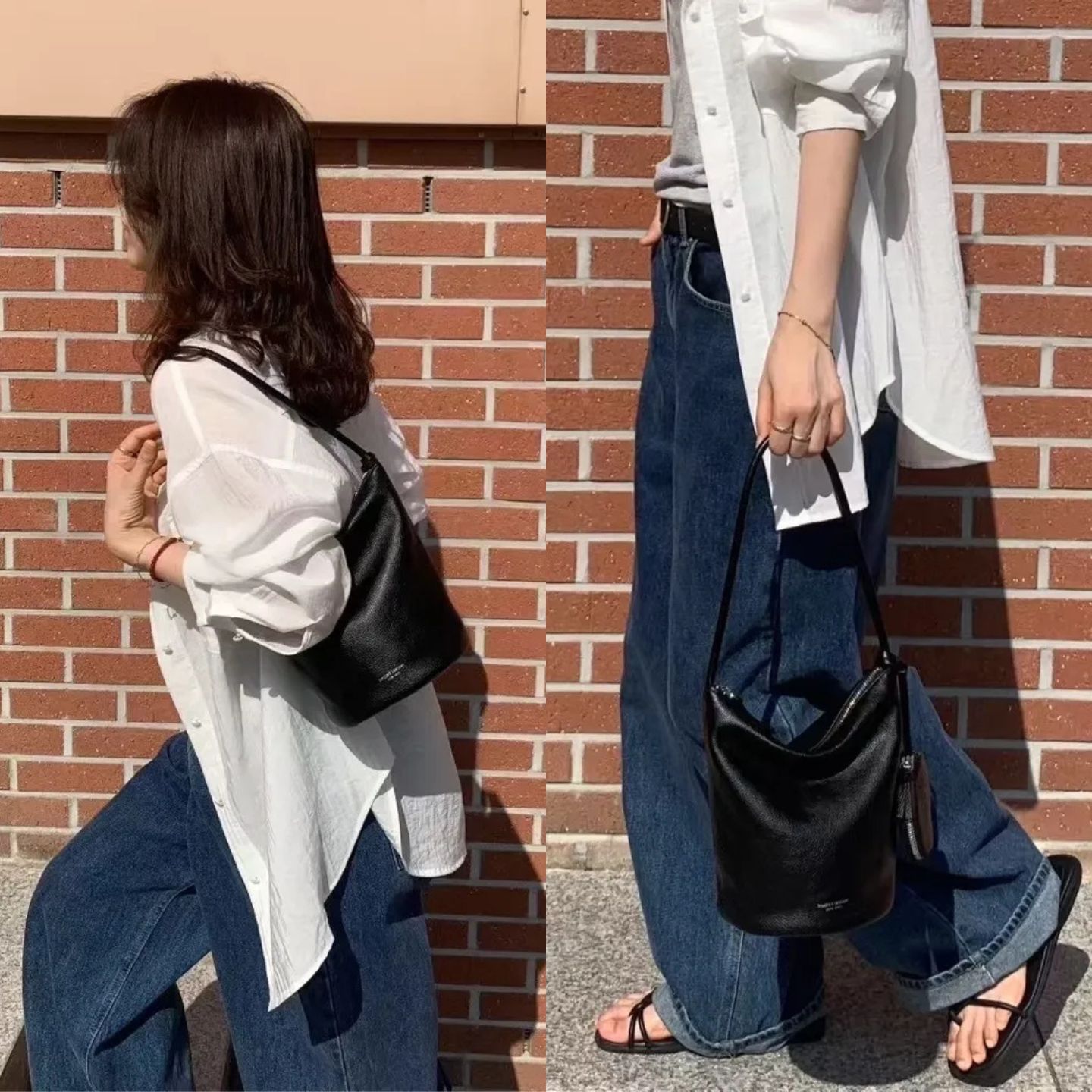 ★ 韓國設計師真皮拉鍊水桶包-限時團購