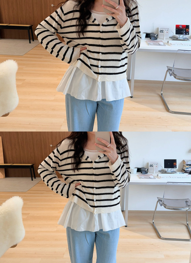 BS韓國條紋開襟針織衫-4色