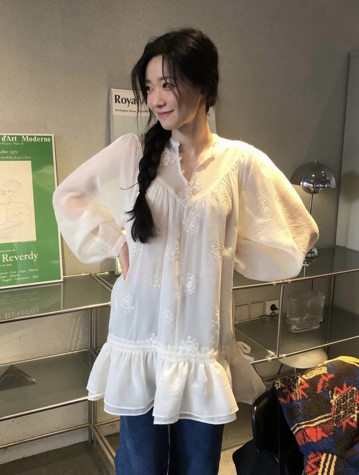 BS潔花刺繡透肌長上衣