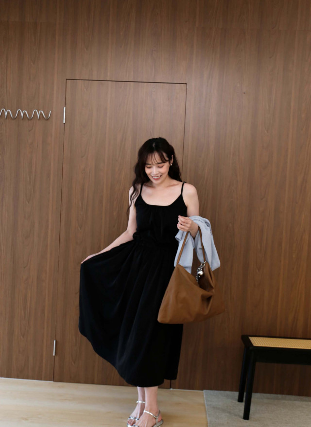 BS韓國高垂墜細肩抽繩洋裝(兩色)