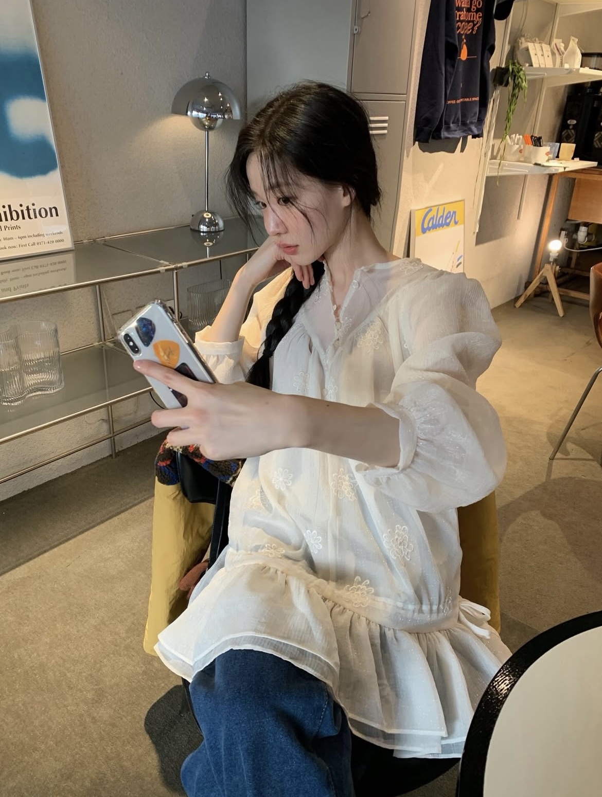 BS潔花刺繡透肌長上衣