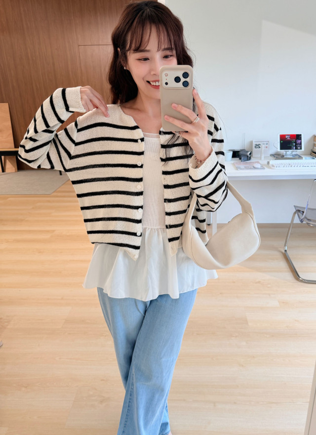 BS韓國條紋開襟針織衫-4色
