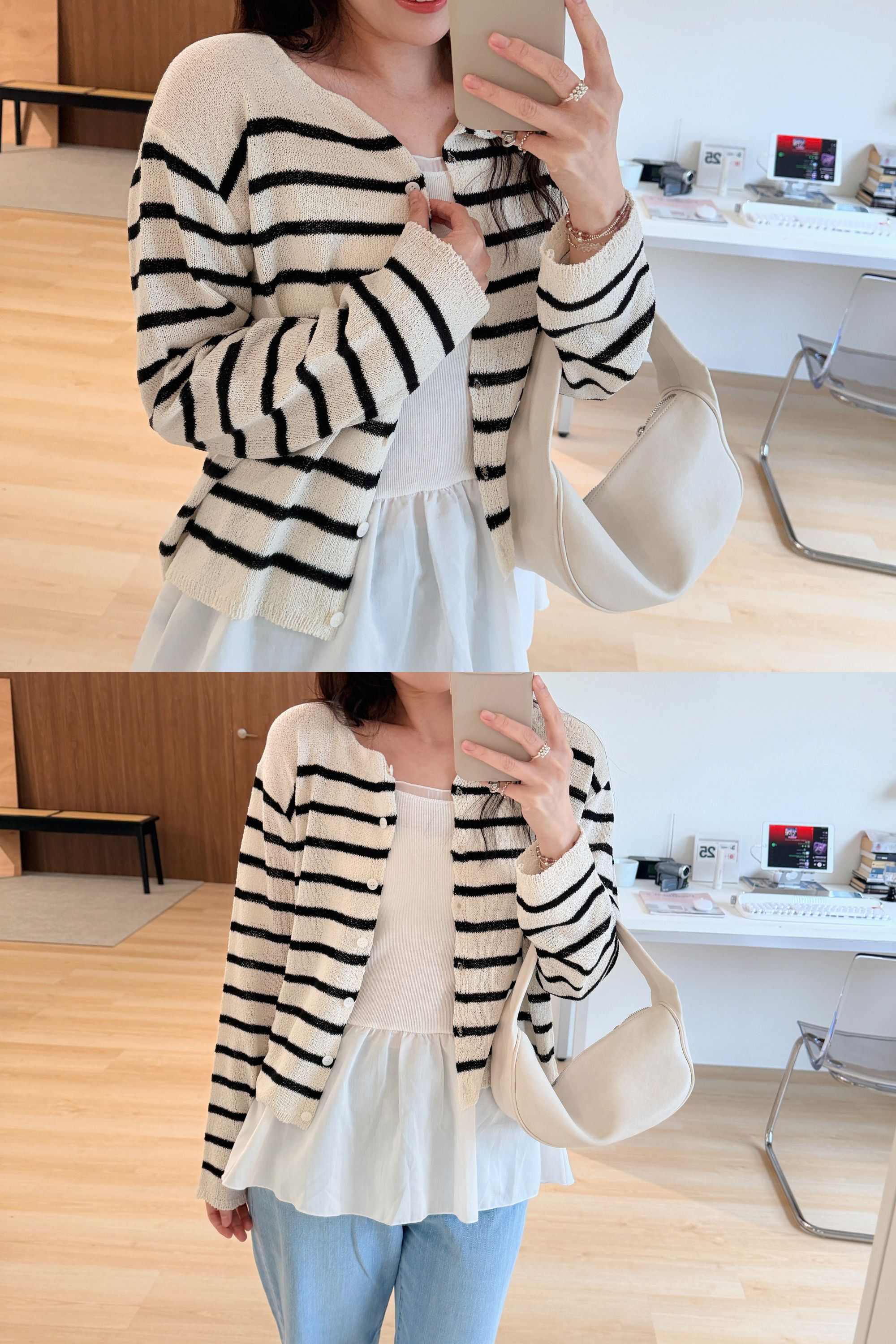 BS韓國條紋開襟針織衫-4色