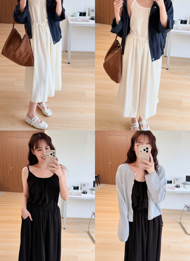 BS韓國高垂墜細肩抽繩洋裝(兩色)