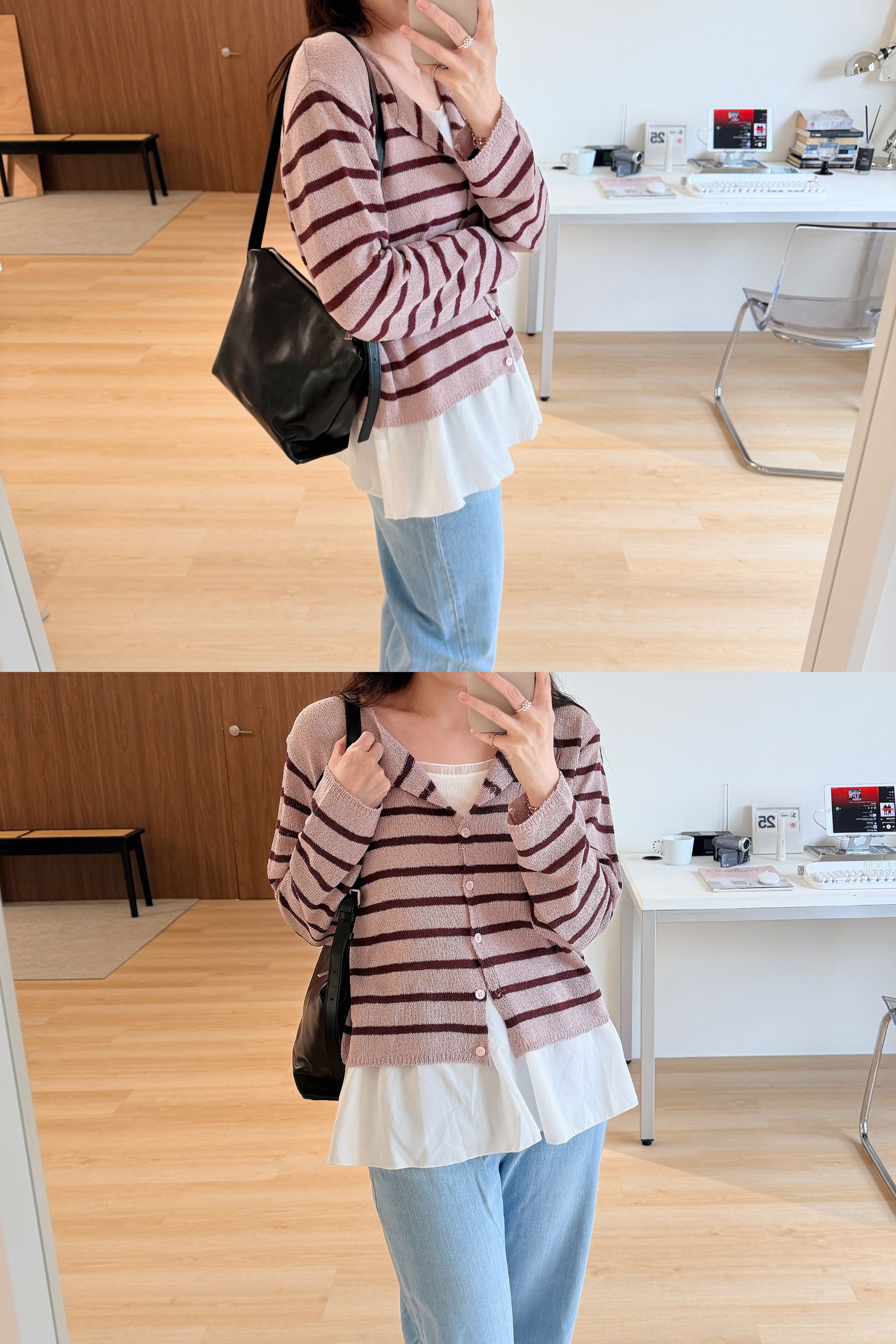 BS韓國條紋開襟針織衫-4色