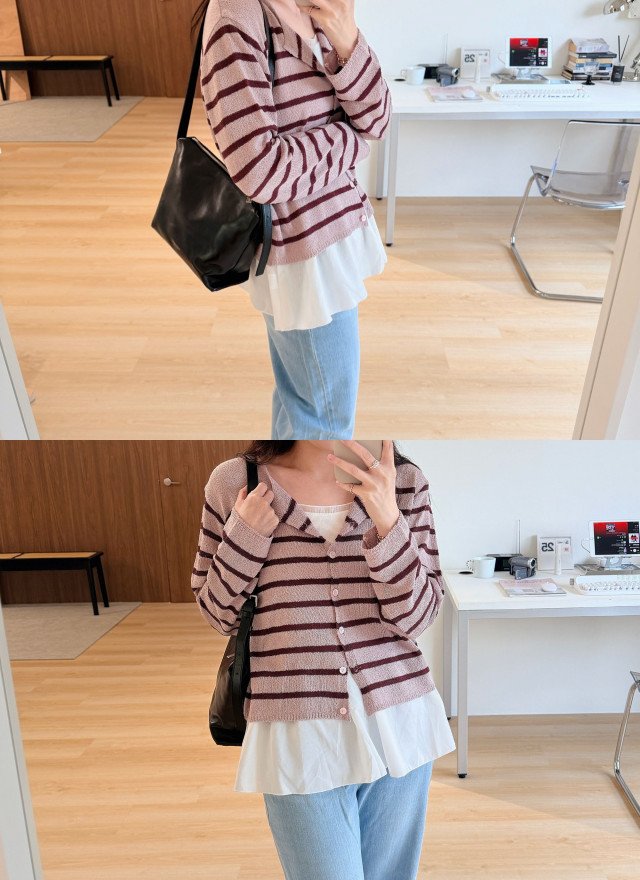 BS韓國條紋開襟針織衫-4色