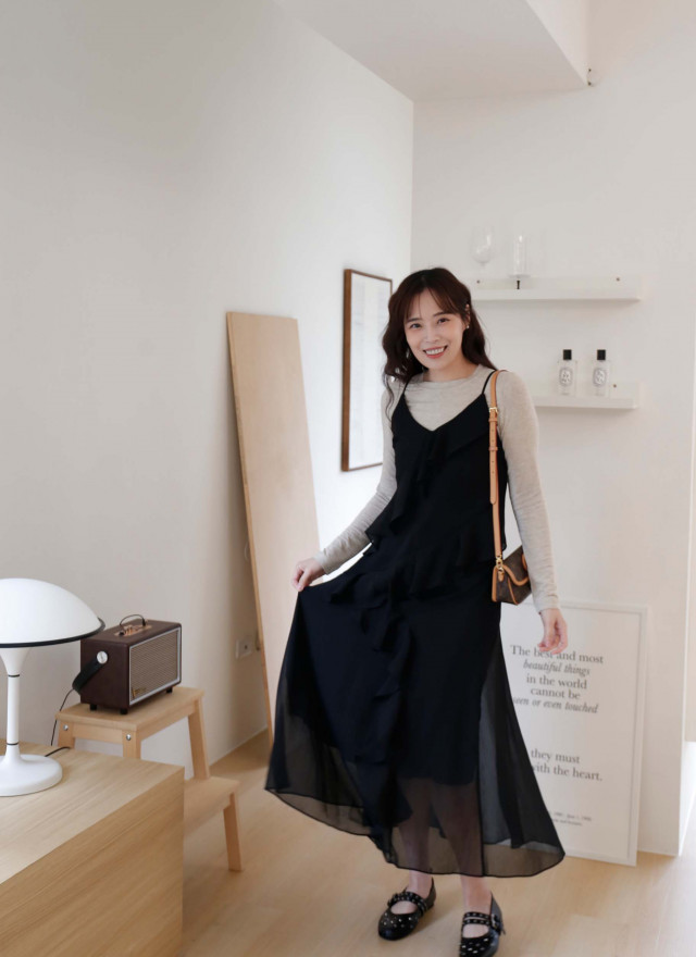 BS韓國荷葉細肩洋裝(兩色)