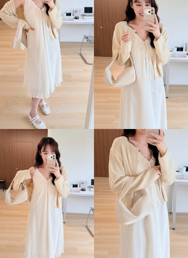 BS韓國荷葉兩穿細肩洋裝(兩色)