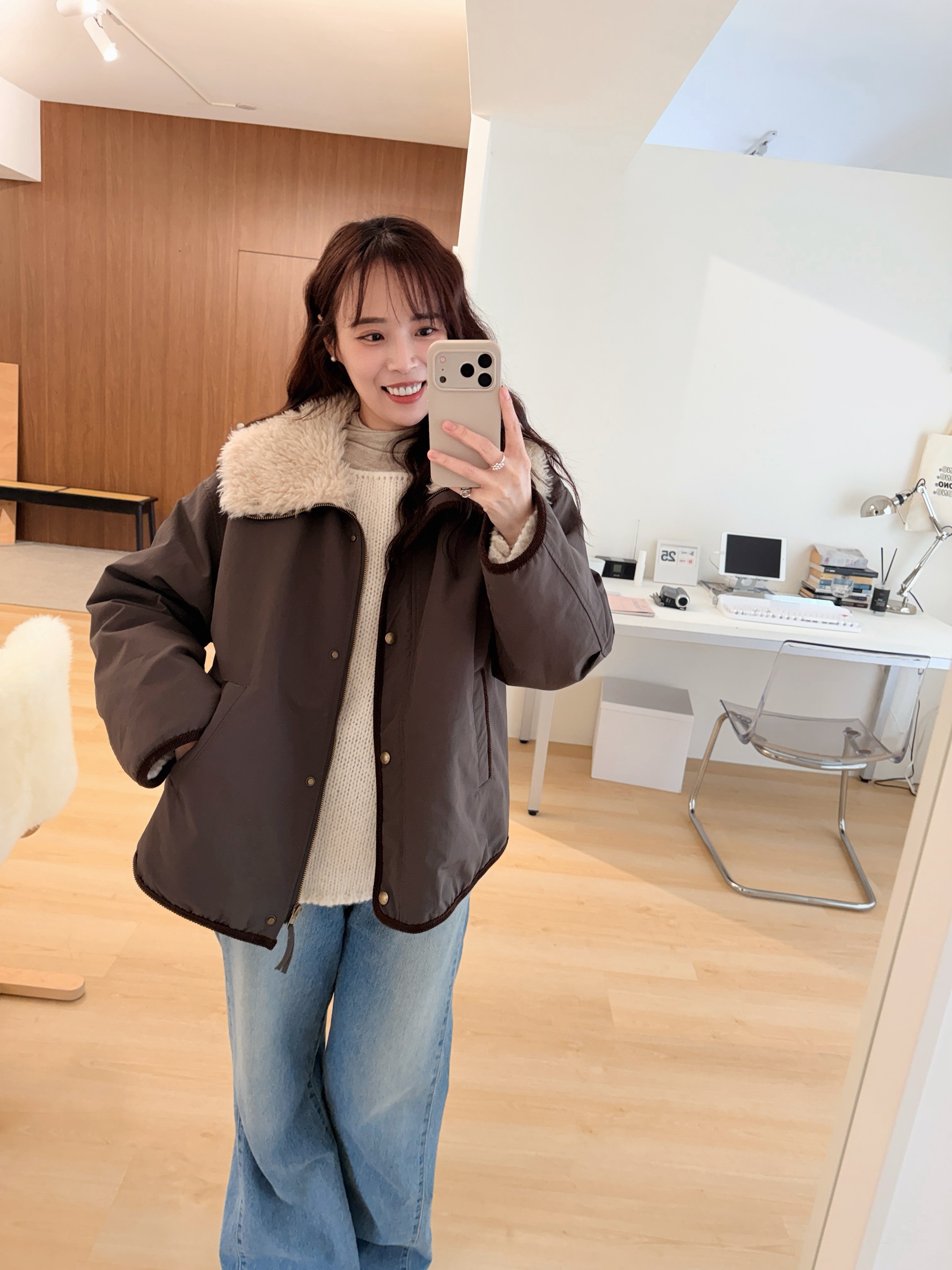 ★ 韓國撞色鴨絨外套-毛領不可拆