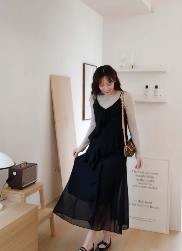 BS韓國荷葉細肩洋裝(兩色)