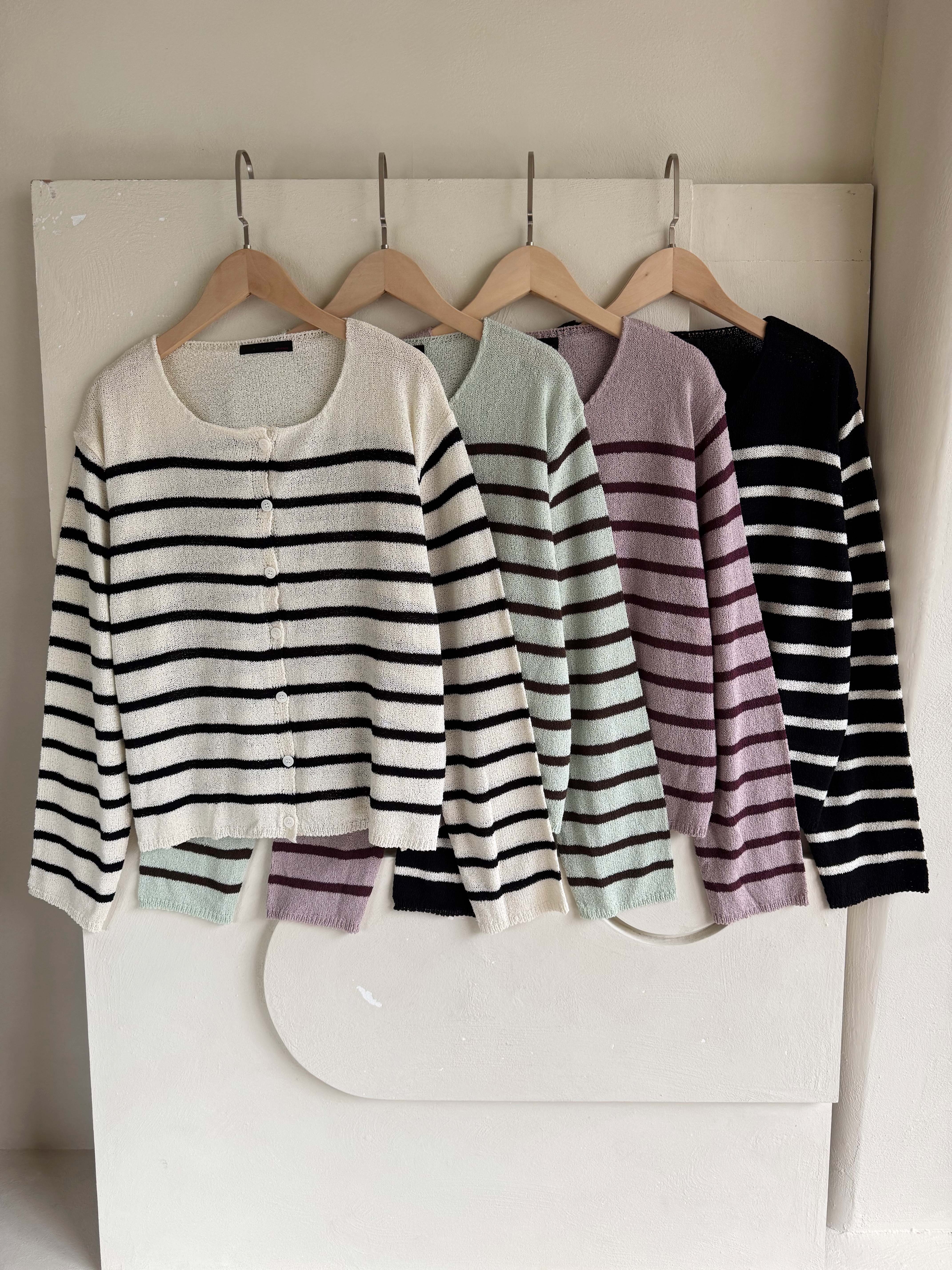 BS韓國條紋開襟針織衫-4色