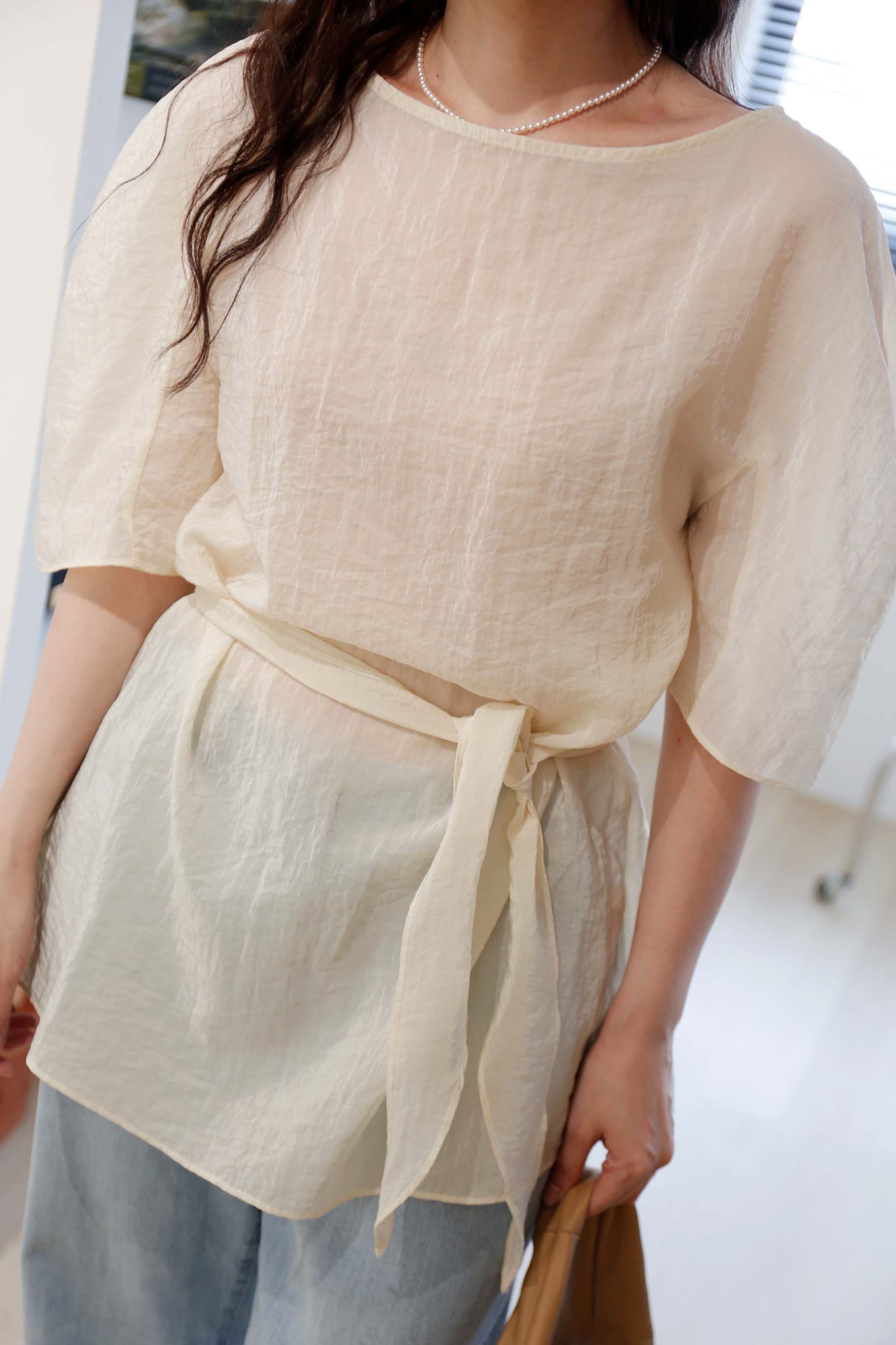 BS韓國舒雅透感綁帶上衣