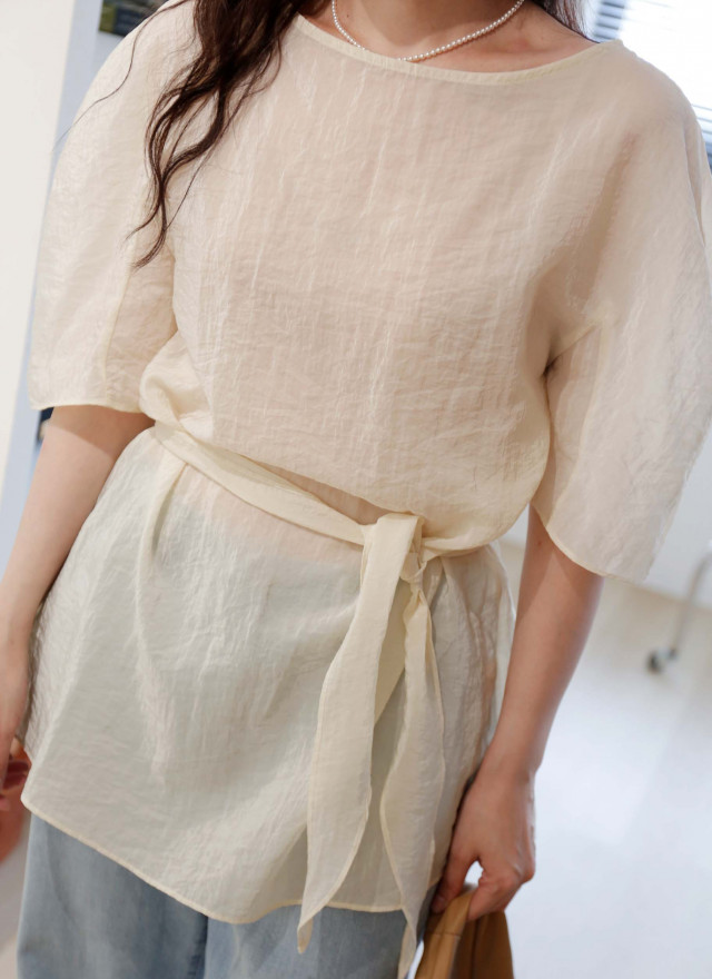 BS韓國舒雅透感綁帶上衣