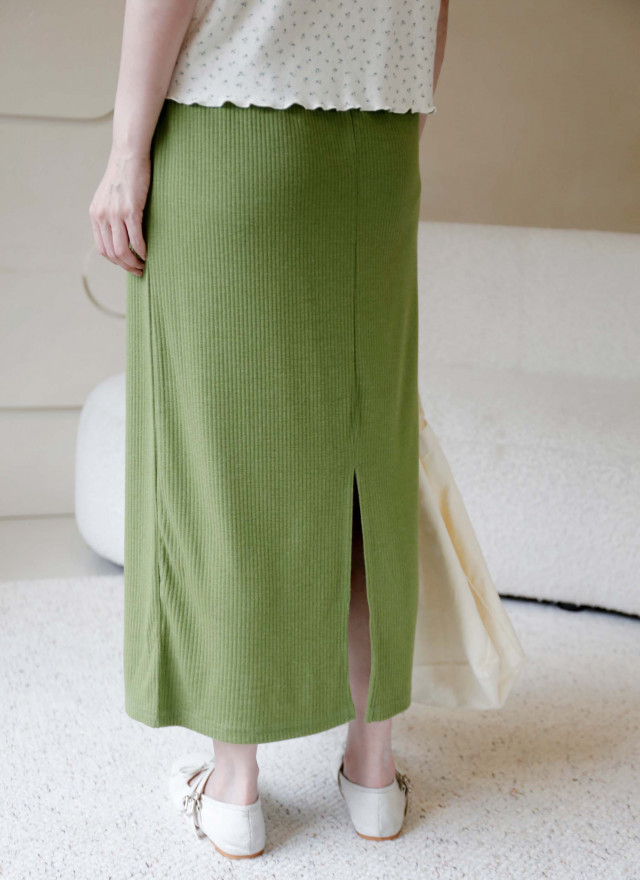 BS韓國映禾羅紋後開衩長裙(兩色)