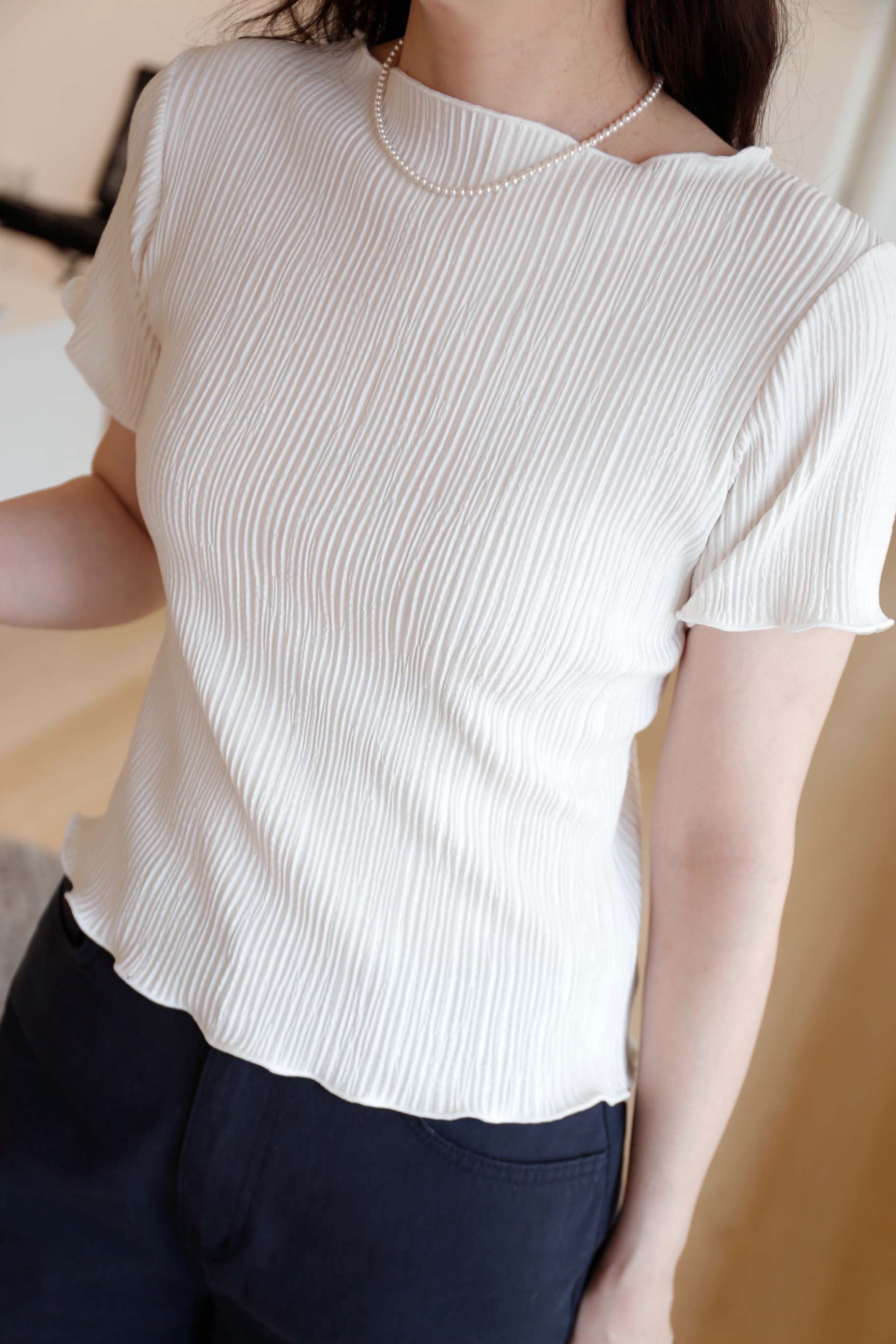 BS韓國恩彩捲邊直紋上衣(三色)