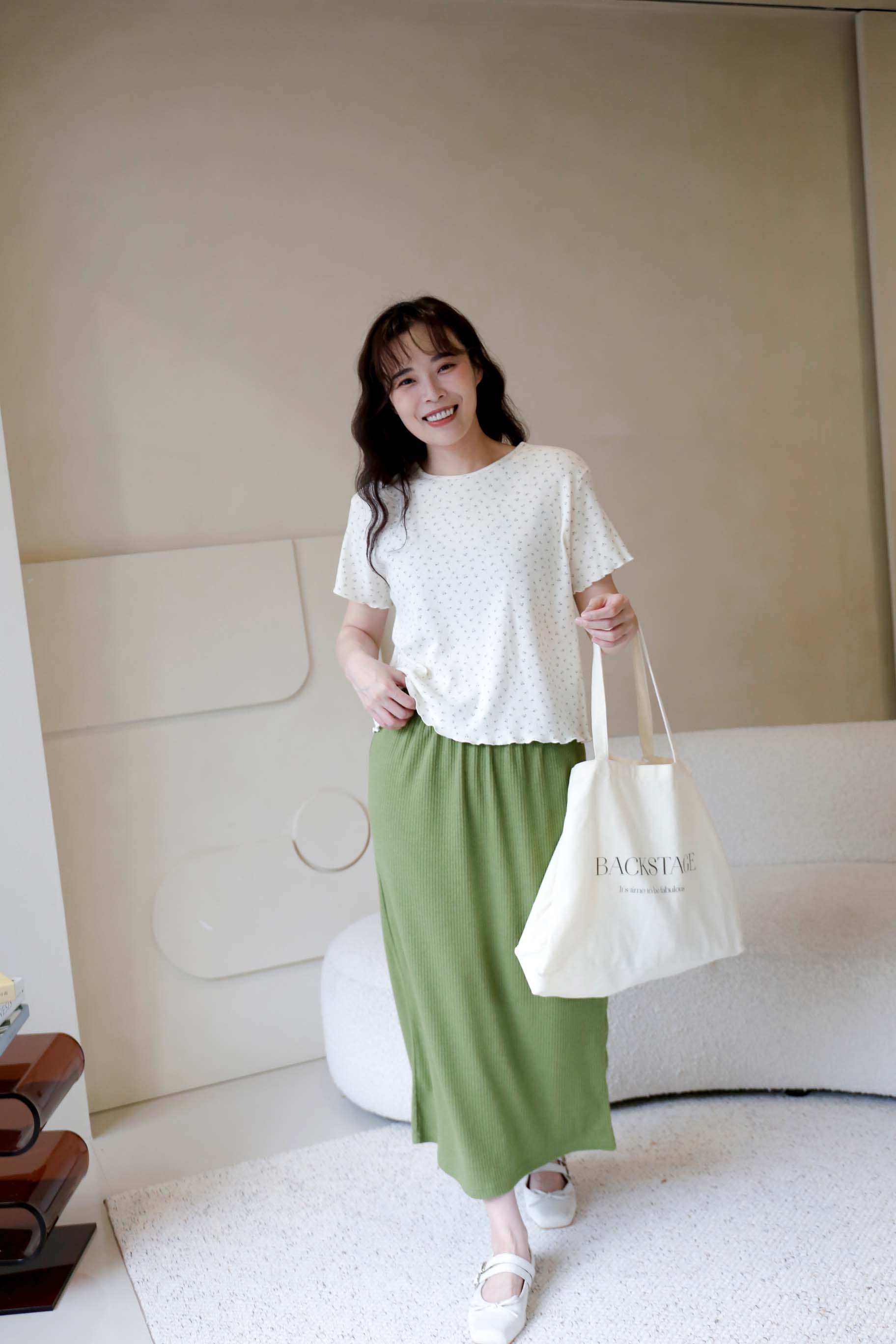 BS韓國映禾羅紋後開衩長裙(兩色)