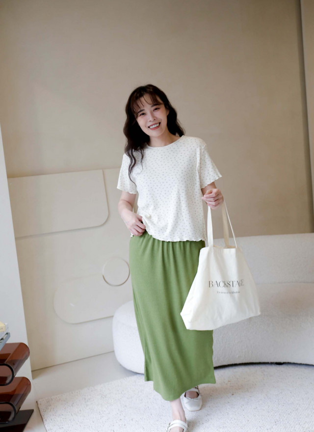 BS韓國映禾羅紋後開衩長裙(兩色)