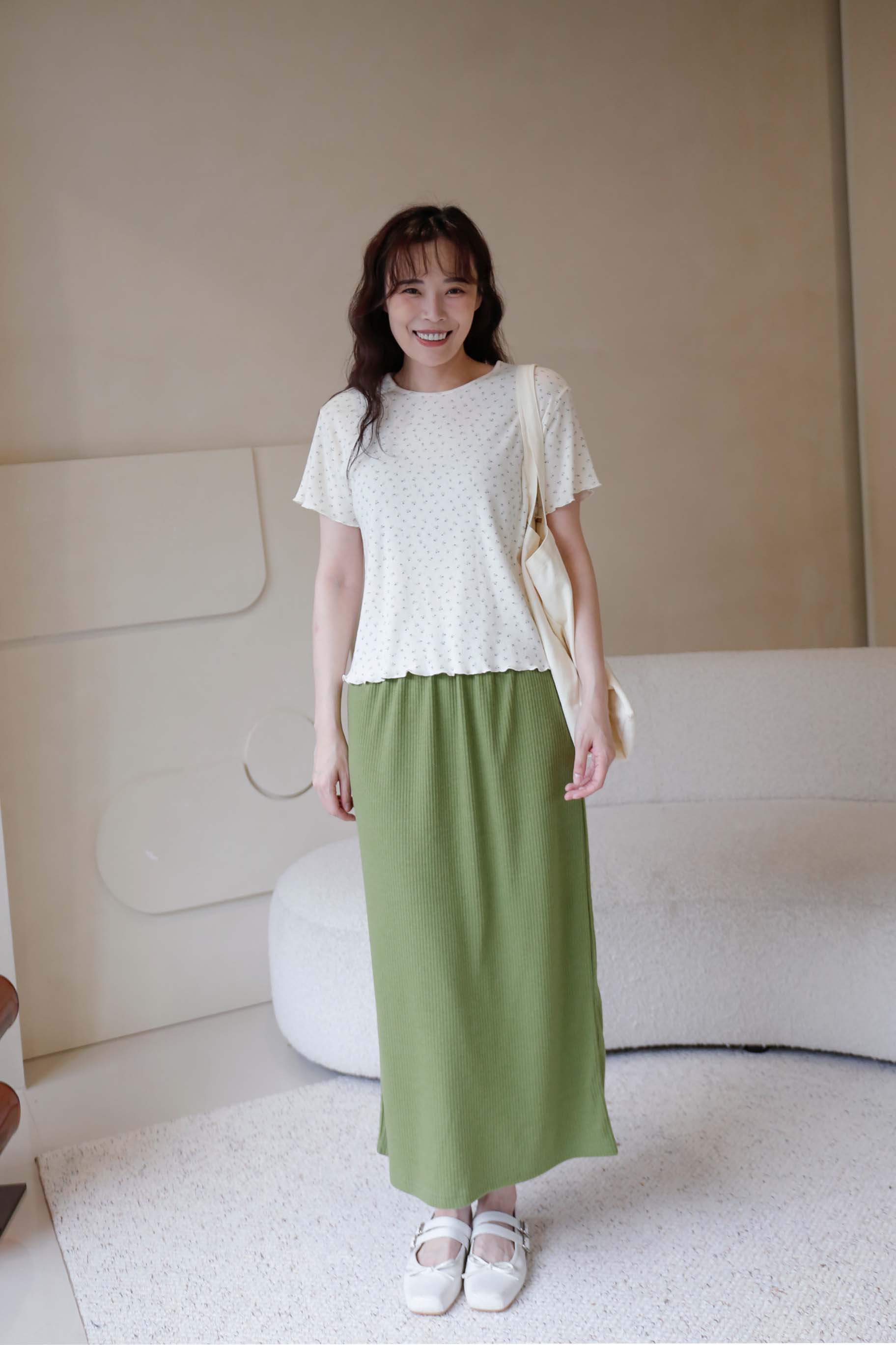 BS韓國映禾羅紋後開衩長裙(兩色)