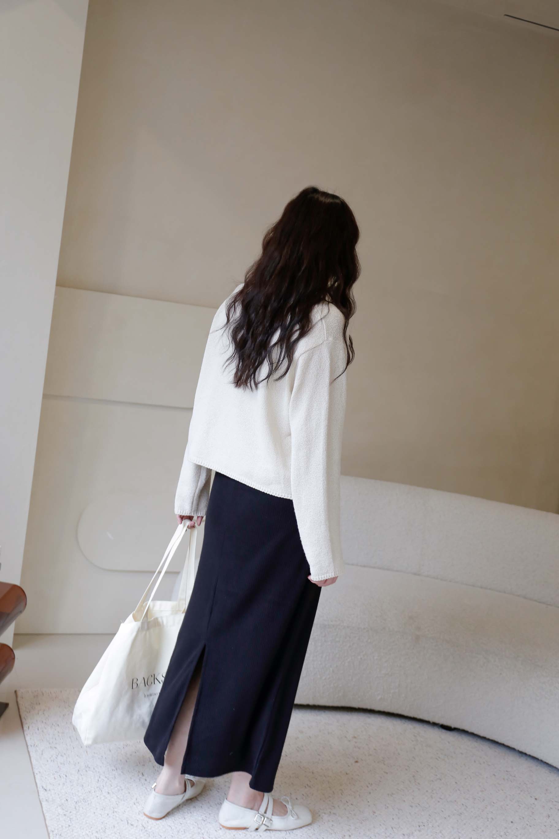 BS韓國映禾羅紋後開衩長裙(兩色)