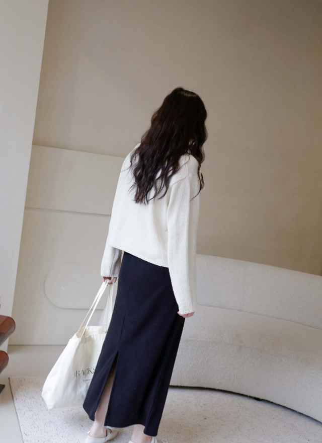 BS韓國映禾羅紋後開衩長裙(兩色)