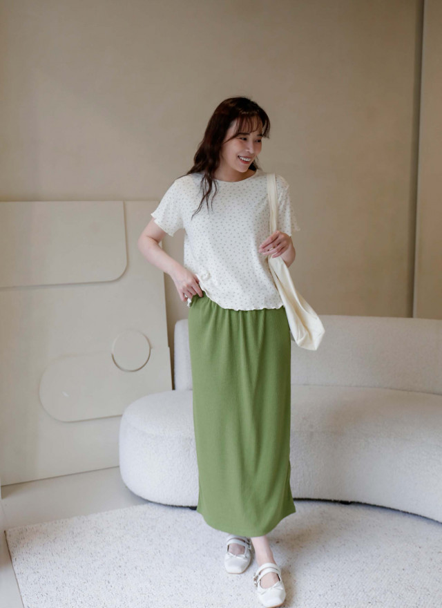 BS韓國映禾羅紋後開衩長裙(兩色)