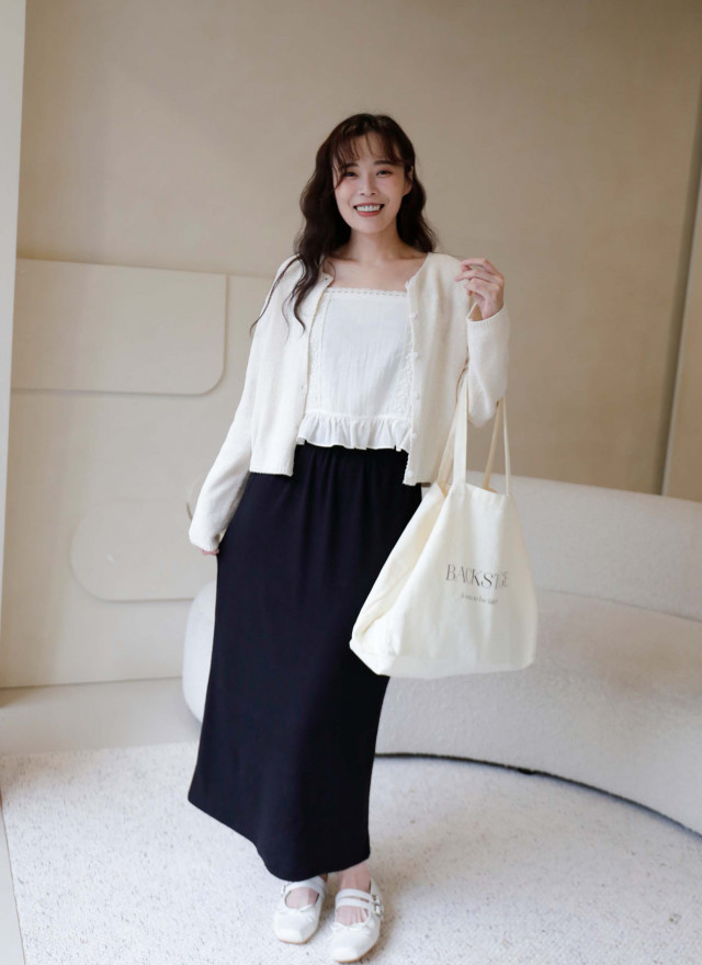 BS韓國映禾羅紋後開衩長裙(兩色)