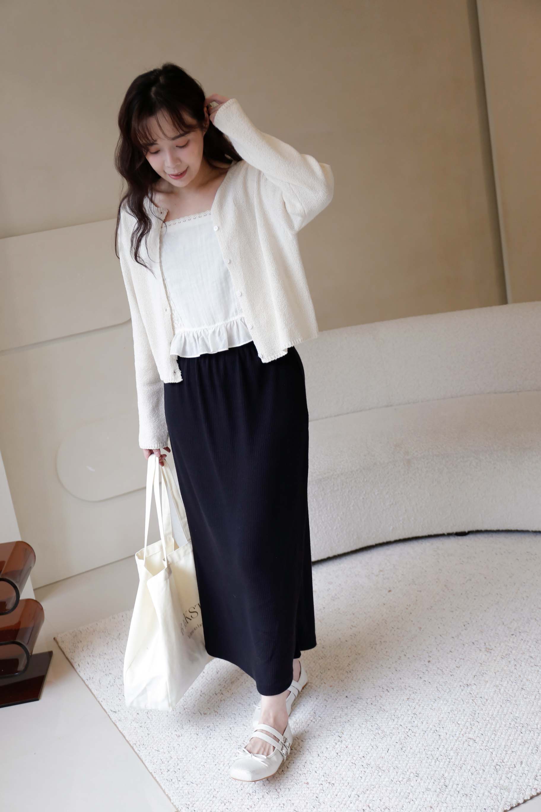 BS韓國映禾羅紋後開衩長裙(兩色)