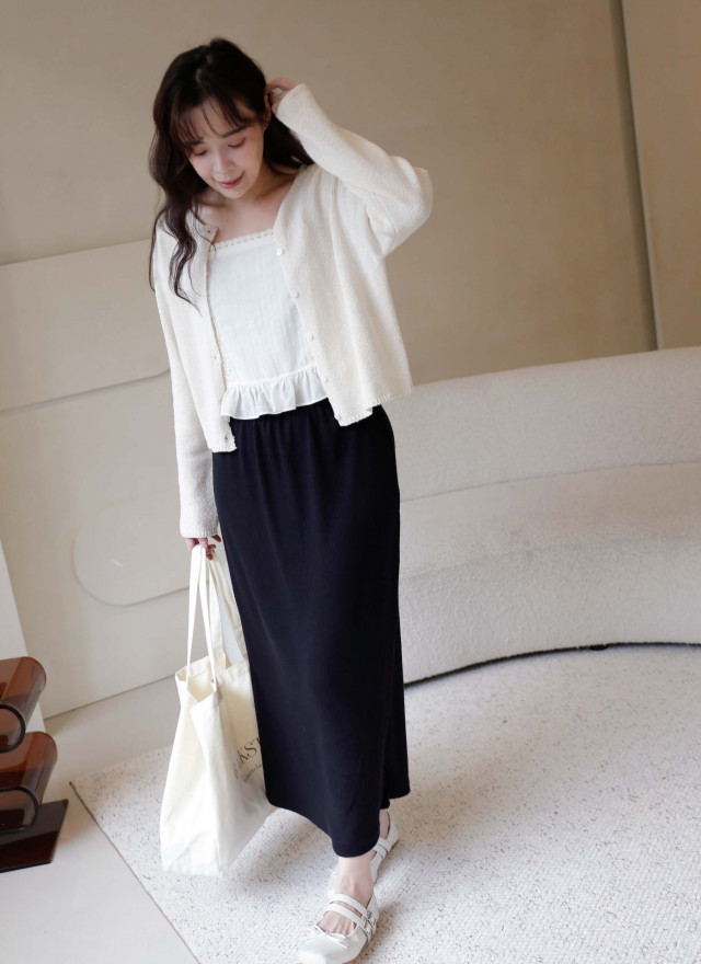 BS韓國映禾羅紋後開衩長裙(兩色)