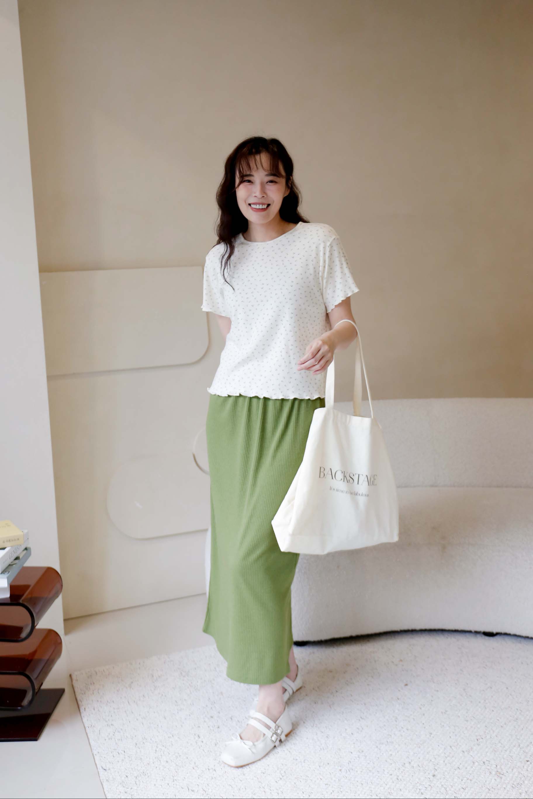 BS韓國映禾羅紋後開衩長裙(兩色)