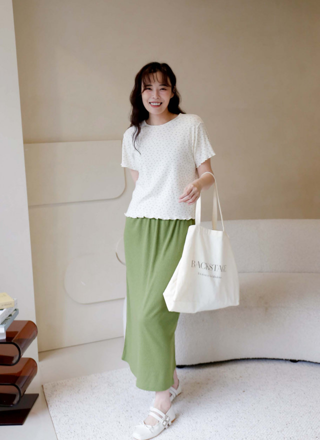 BS韓國映禾羅紋後開衩長裙(兩色)