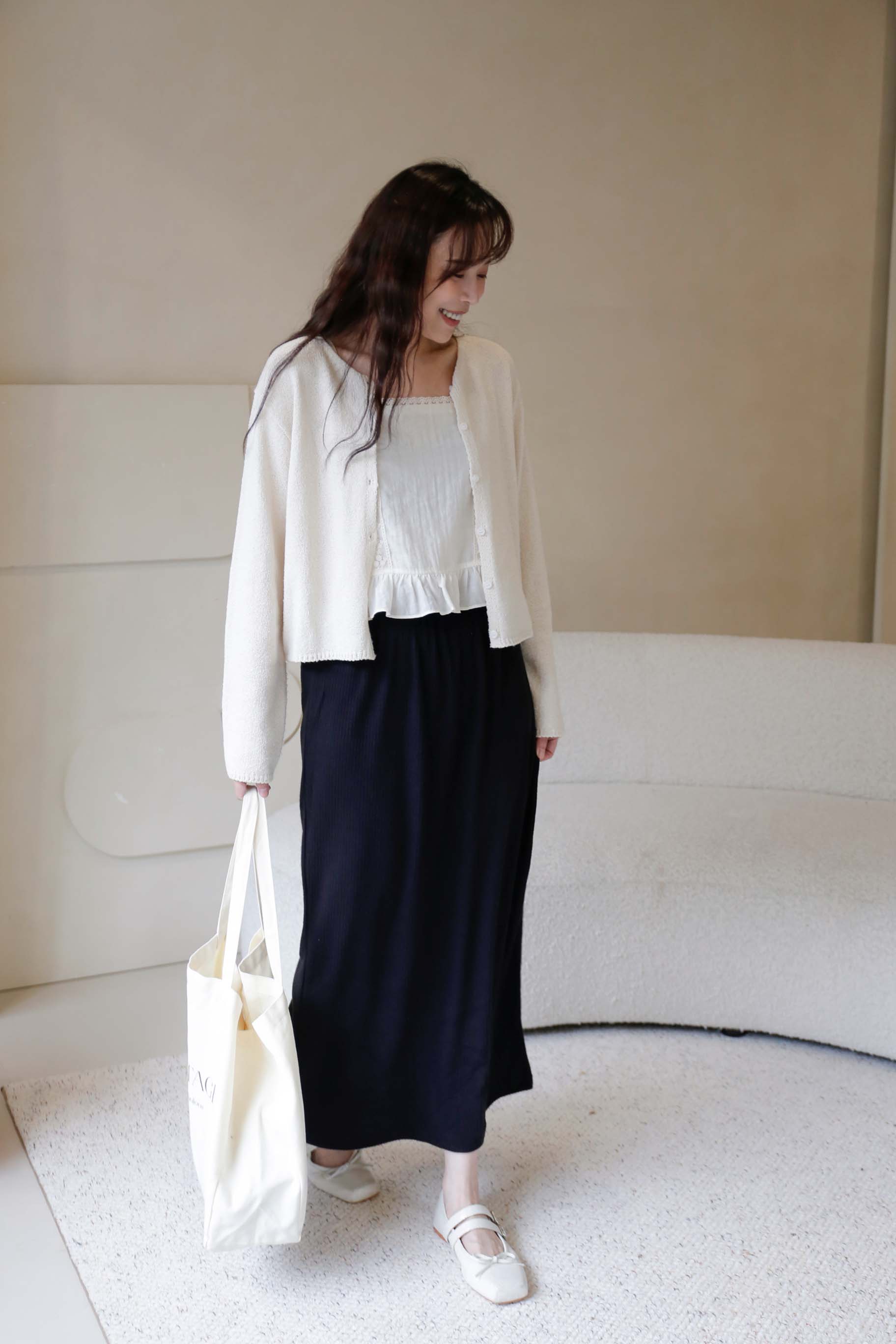 BS韓國映禾羅紋後開衩長裙(兩色)