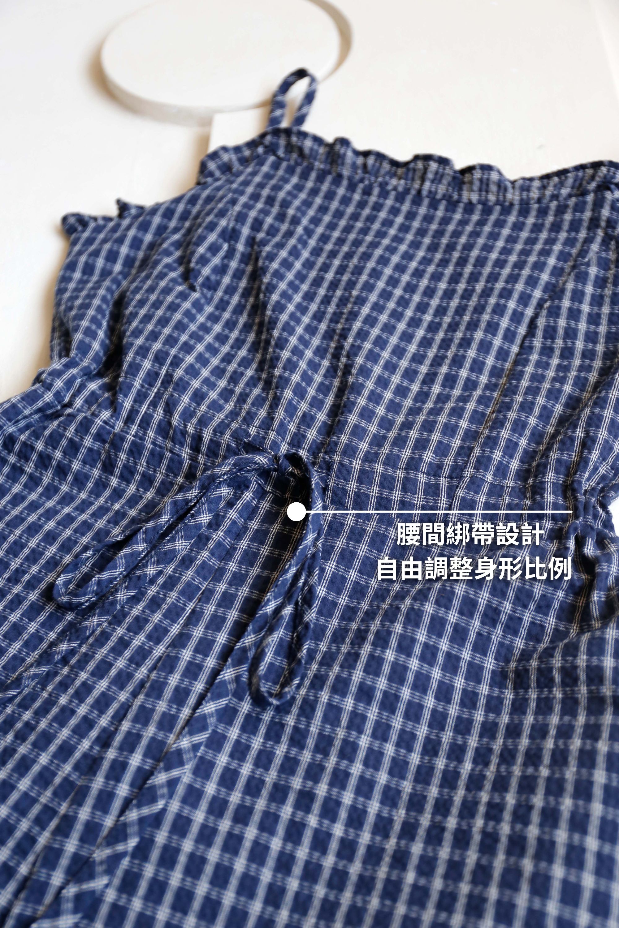 BS韓國荷葉格紋吊帶寬褲(兩色)