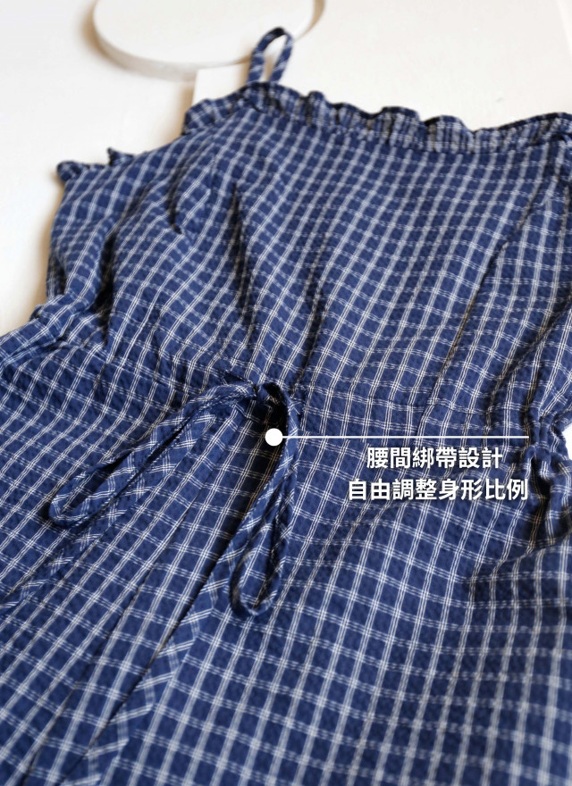 BS韓國荷葉格紋吊帶寬褲(兩色)
